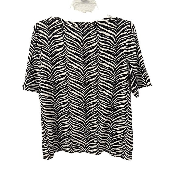 Talbots Womens Zebra Print Scoop Neck T-Shirt Size L Black/White - Picture 8 of 11